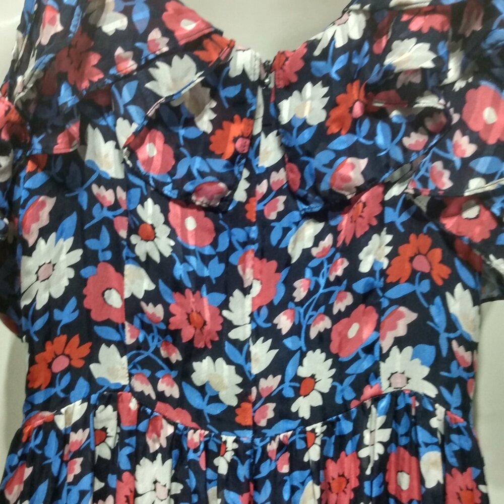 KATE SPADE NEW YORK MIDI DRESS NAVY RED WHITE V NECK SLEEVELESS SIZE 6 - Picture 4 of 13